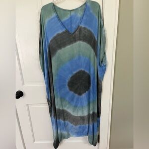 Bohemian Viscose Tie Dye Made in Italy Oversized Caftan Beach Cover Up Dress OS
